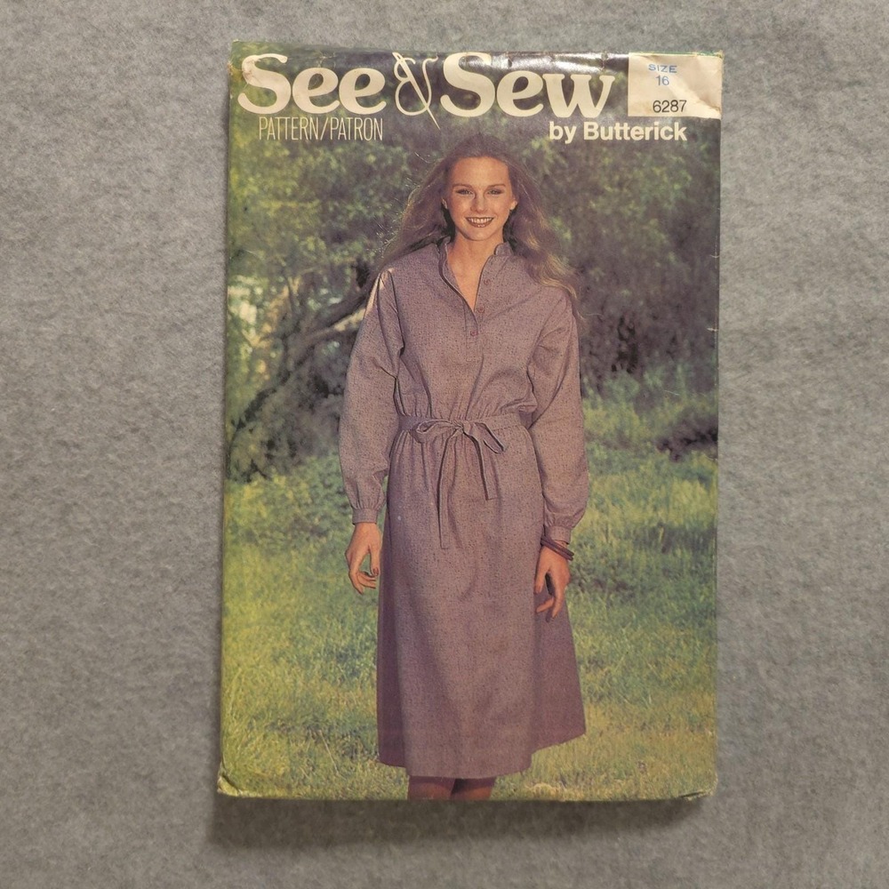 Butterick See & Sew 6287 Misses Pullover Dress Sewing Pattern Sz 16 UNCUT VTG